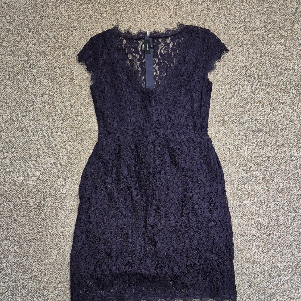 Aritizia Babaton V- Neck Tobia Elegant Purple Lace Dress With Pockets EUC